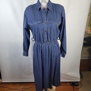 L.G. Star Petites Denim Shirt Dress Elastic Waist Western Style Long Sleeve S 8